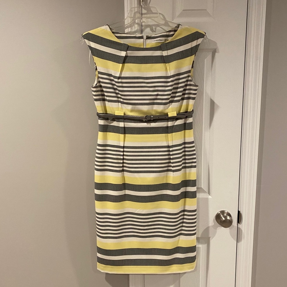Calvin Klein Striped Sheath Dress w/ Belt